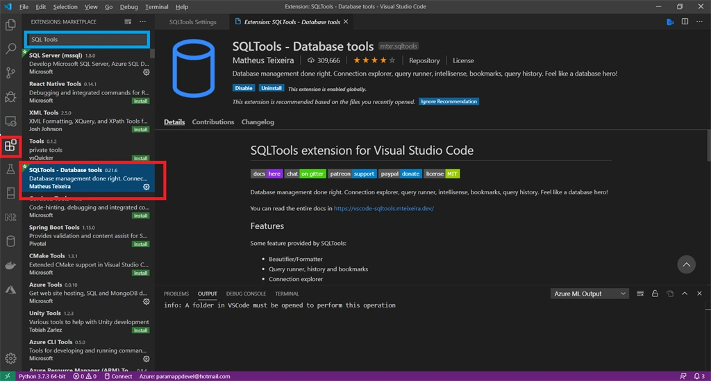 Connecting Azure SQL Database In Visual Studio Code