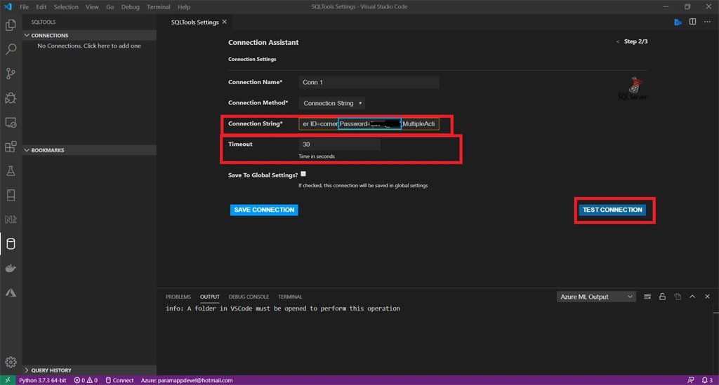 Connecting Azure SQL Database In Visual Studio Code