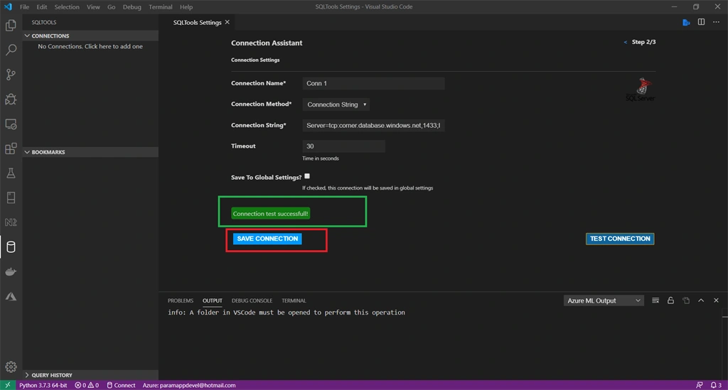Connecting Azure SQL Database In Visual Studio Code
