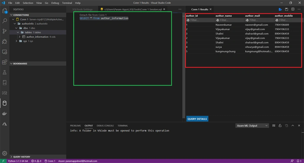 Connecting Azure SQL Database In Visual Studio Code