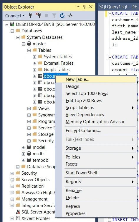 Create tables