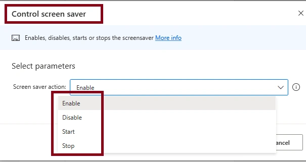 Control screen saver action in Desktop flow using Microsoft Power Automate
