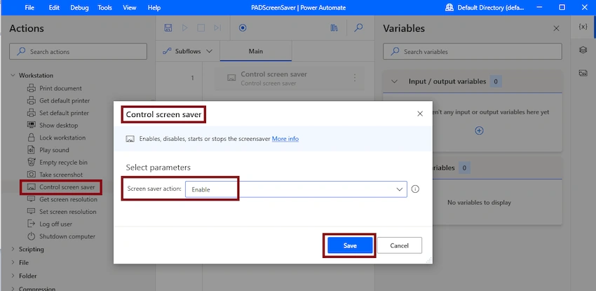 Control screen saver action in Desktop flow using Microsoft Power Automate