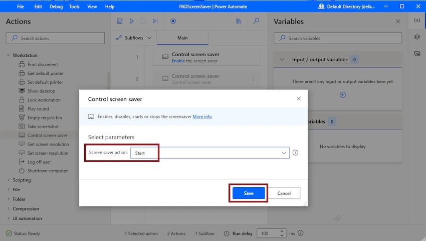 Control screen saver action in Desktop flow using Microsoft Power Automate