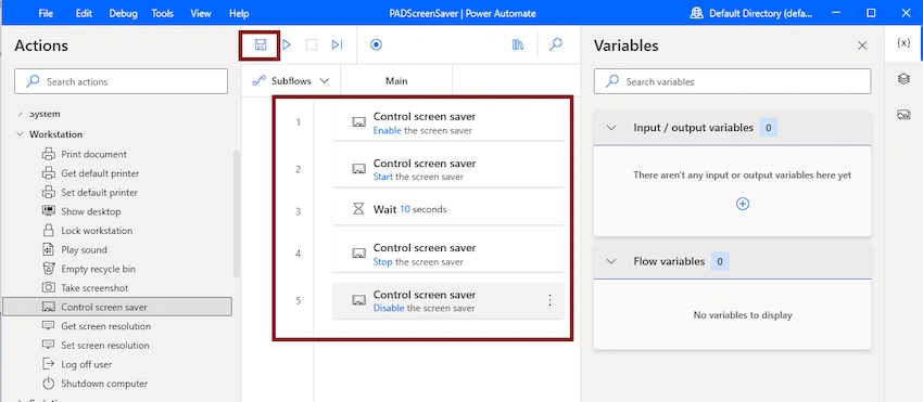 Control screen saver action in Desktop flow using Microsoft Power Automate