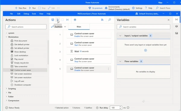 Control screen saver action in Desktop flow using Microsoft Power Automate