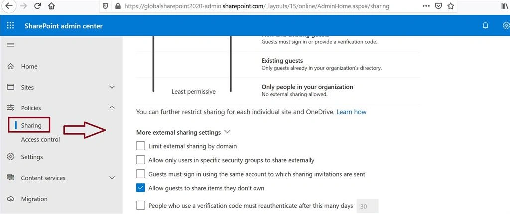 Guest access to a site or OneDrive will expire automatically after this many days
