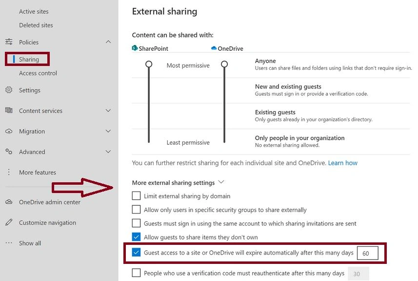 Guest access in SharePoint Online Policy