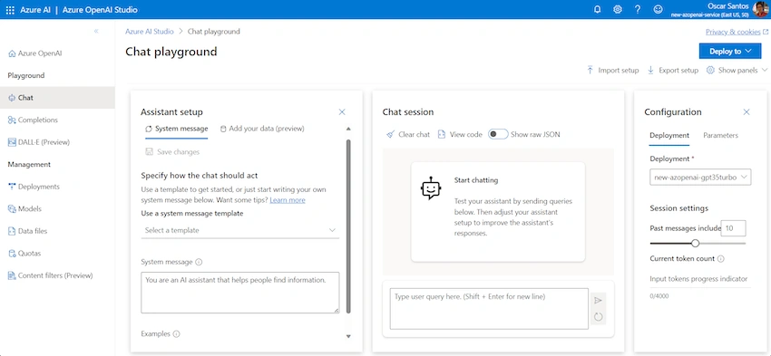 Chat Playground User Interface.