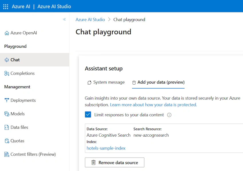 Chat playground with the recently loaded data source as a unique source of truth.