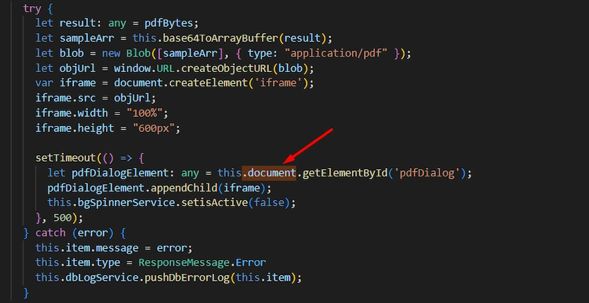 Convert byte array into PDF and Open it inside Custom Dialog box in Angular