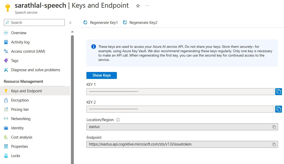 Keys and Endpoints