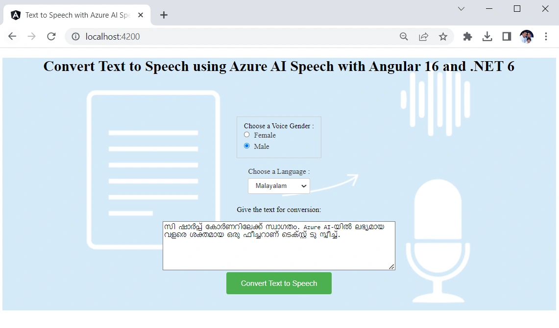 Text to speech using Azure AI with angular 16