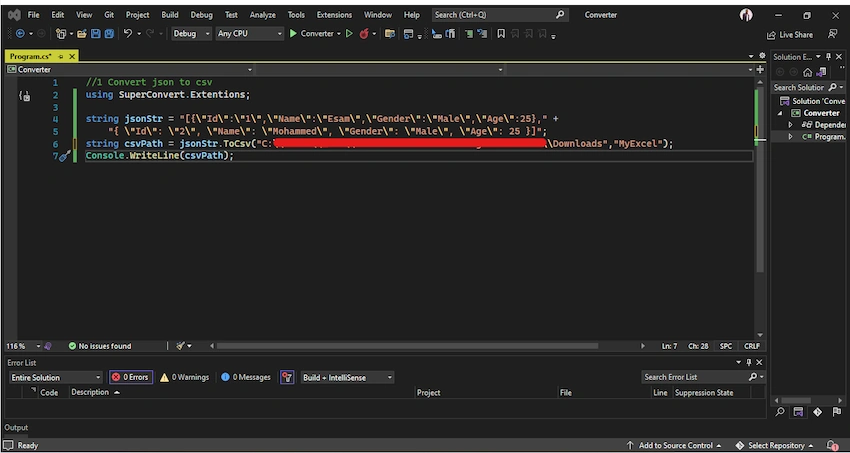 Converting between json and CSV in C#