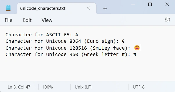 Outpur of char.ConvertToUtf32()
