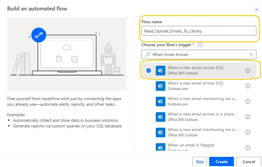 Copy Email From Office 365 To SharePoint Library
