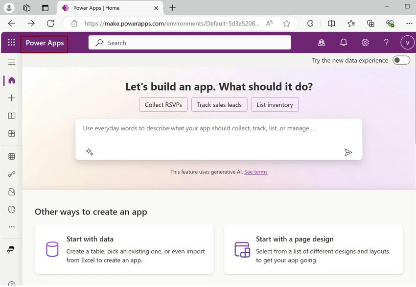  Power Apps account