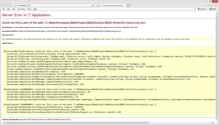 Could not find a part of the path ... bin\roslyn\csc.exe