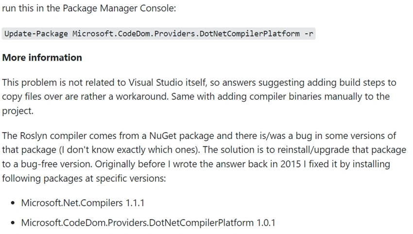 Could not find a part of the path ... bin\roslyn\csc.exe