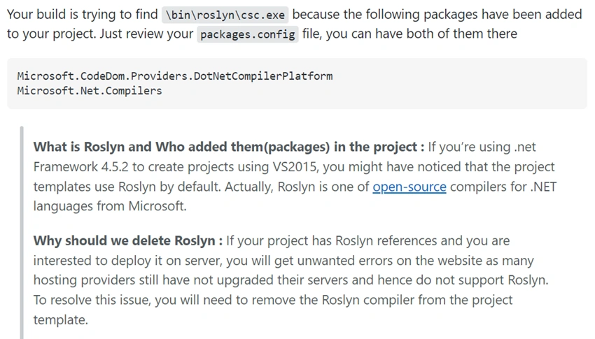 Could not find a part of the path ... bin\roslyn\csc.exe