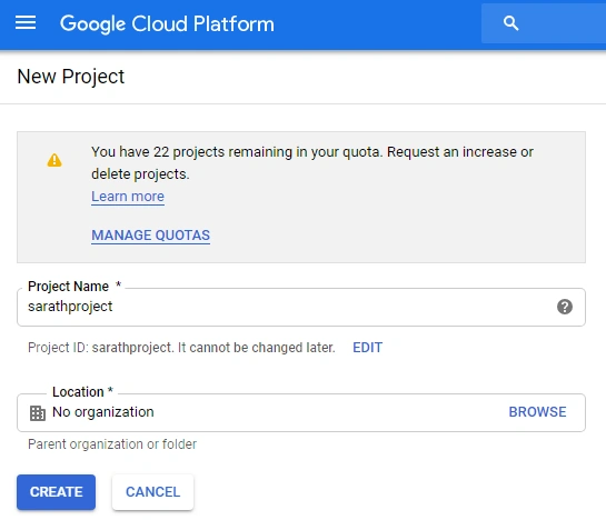 Start project creation