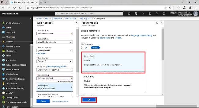 Create A Bot Using Azure Bot Service