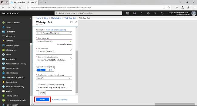 Create A Bot Using Azure Bot Service