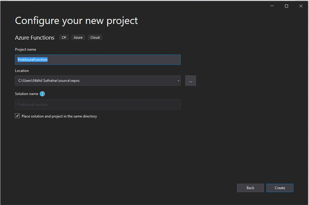 Create A C# Azure Function Using Visual Studio 2019