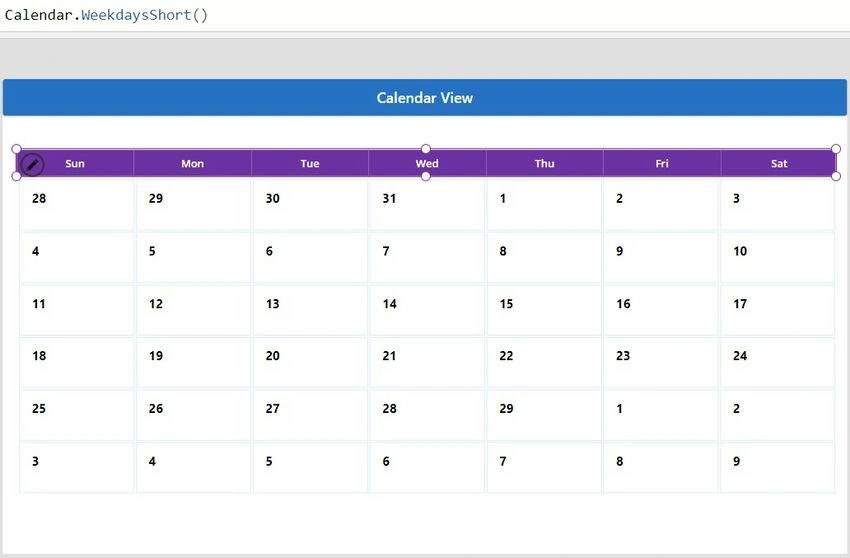  Grid format calendar