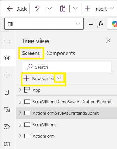 Scrollable screen