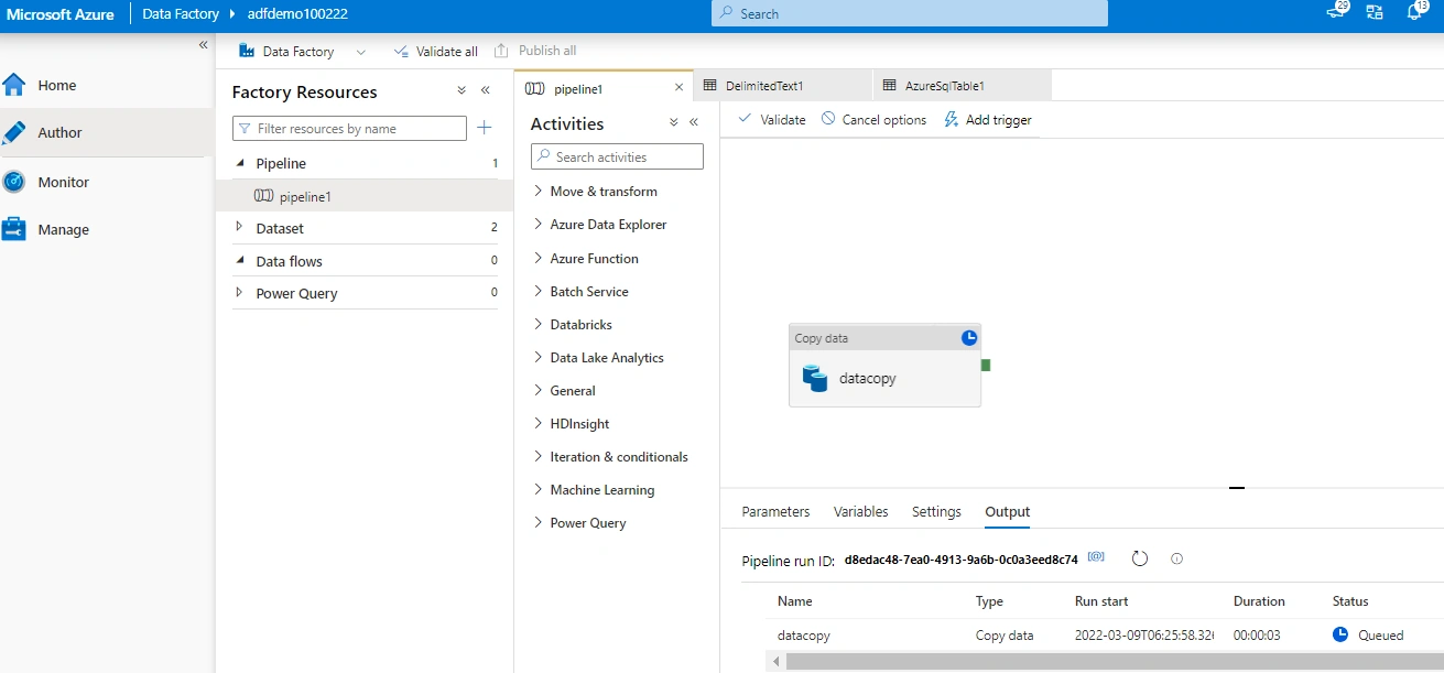 Restore Azure data factory