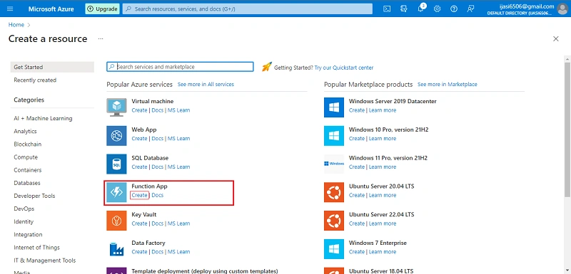 Create a Function App in Azure