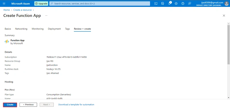 Create a Function App in Azure
