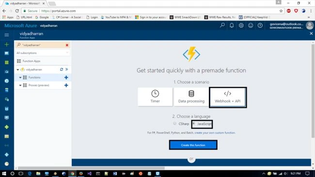 Create new Function app