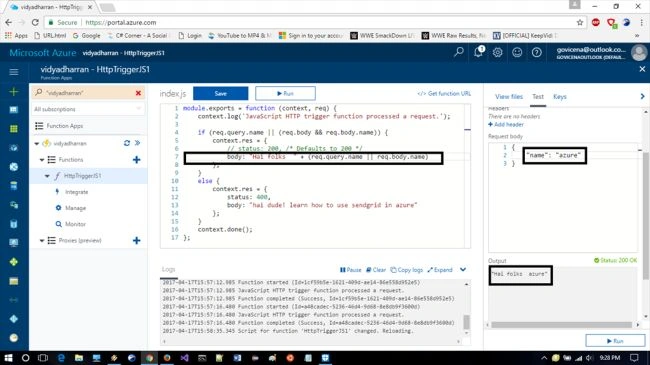 Test azure function app