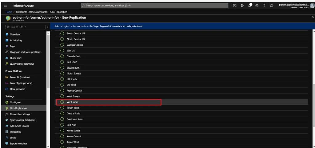 Create A Geo-Replication In Azure SQL Database