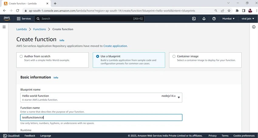 Create a Lambda function with AWS console