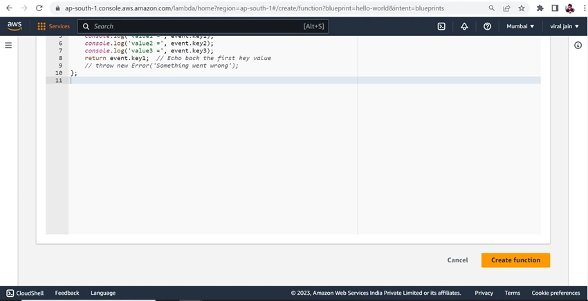 Create a Lambda function with AWS console