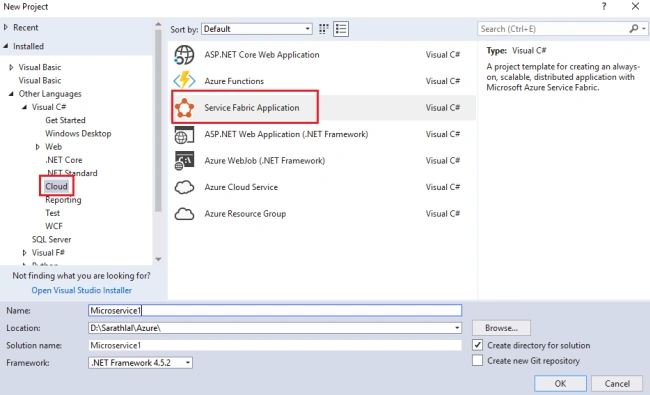 Create a MicroService in ASP.NET Core using Azure Service Fabric