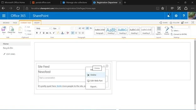 Site feed panel