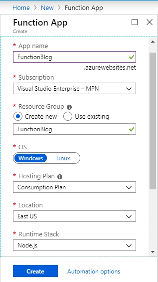 Create A Sever Less App Using Azure Function