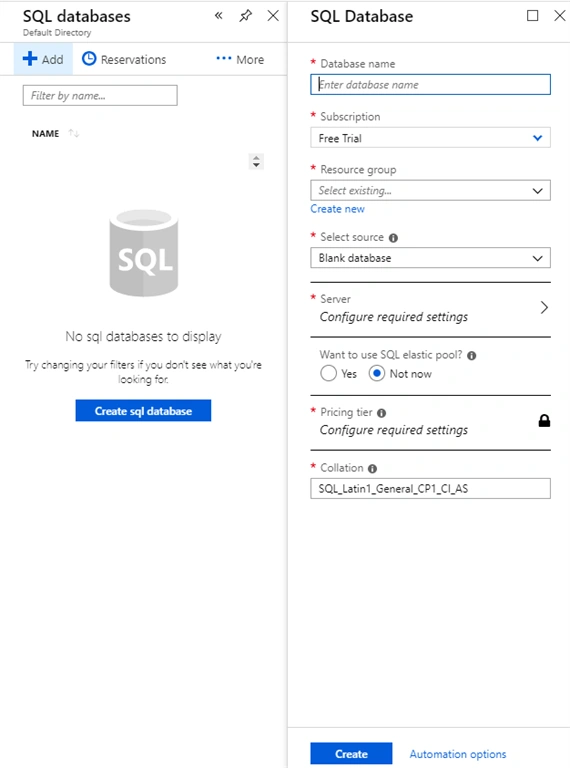 Create a SQL database in the Azure portal