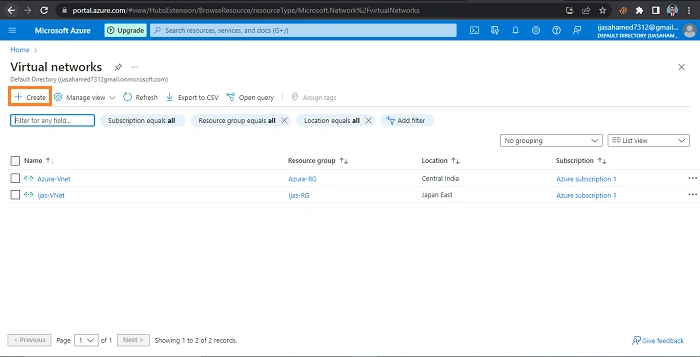 Create a Virtual Network in Azure Portal