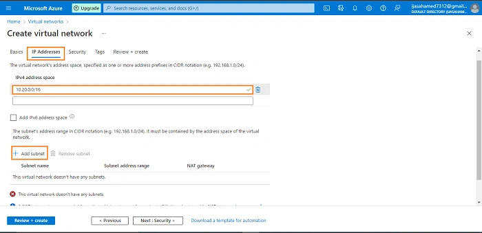 Create a Virtual Network in Azure Portal