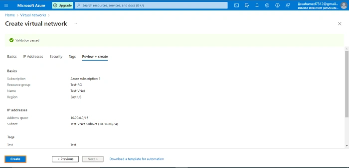 Create a Virtual Network in Azure Portal