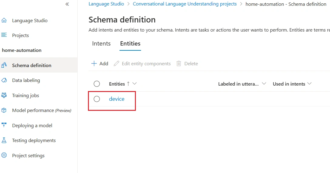 Entities in schema defination