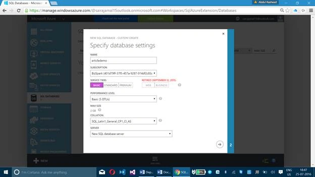 Specify the Database
