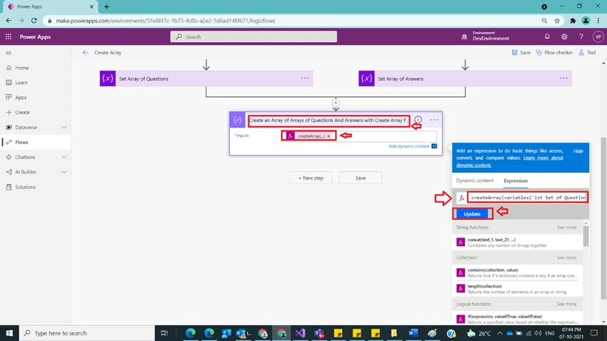 Usage of Create Array Function in Power Automate