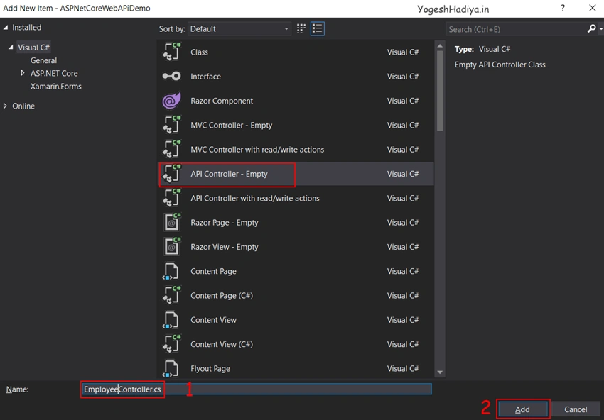 Create Asp.Net Core Web API with Entity Framework Code First Approach