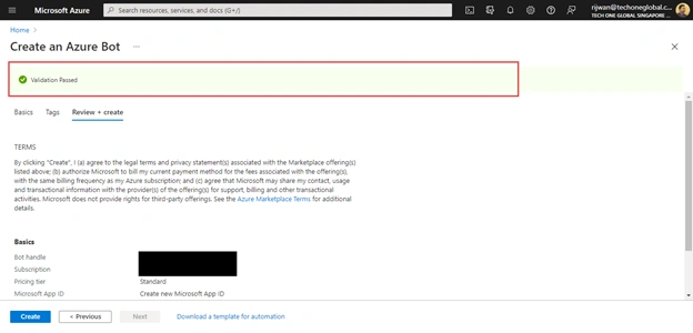 Create Azure Bot Service